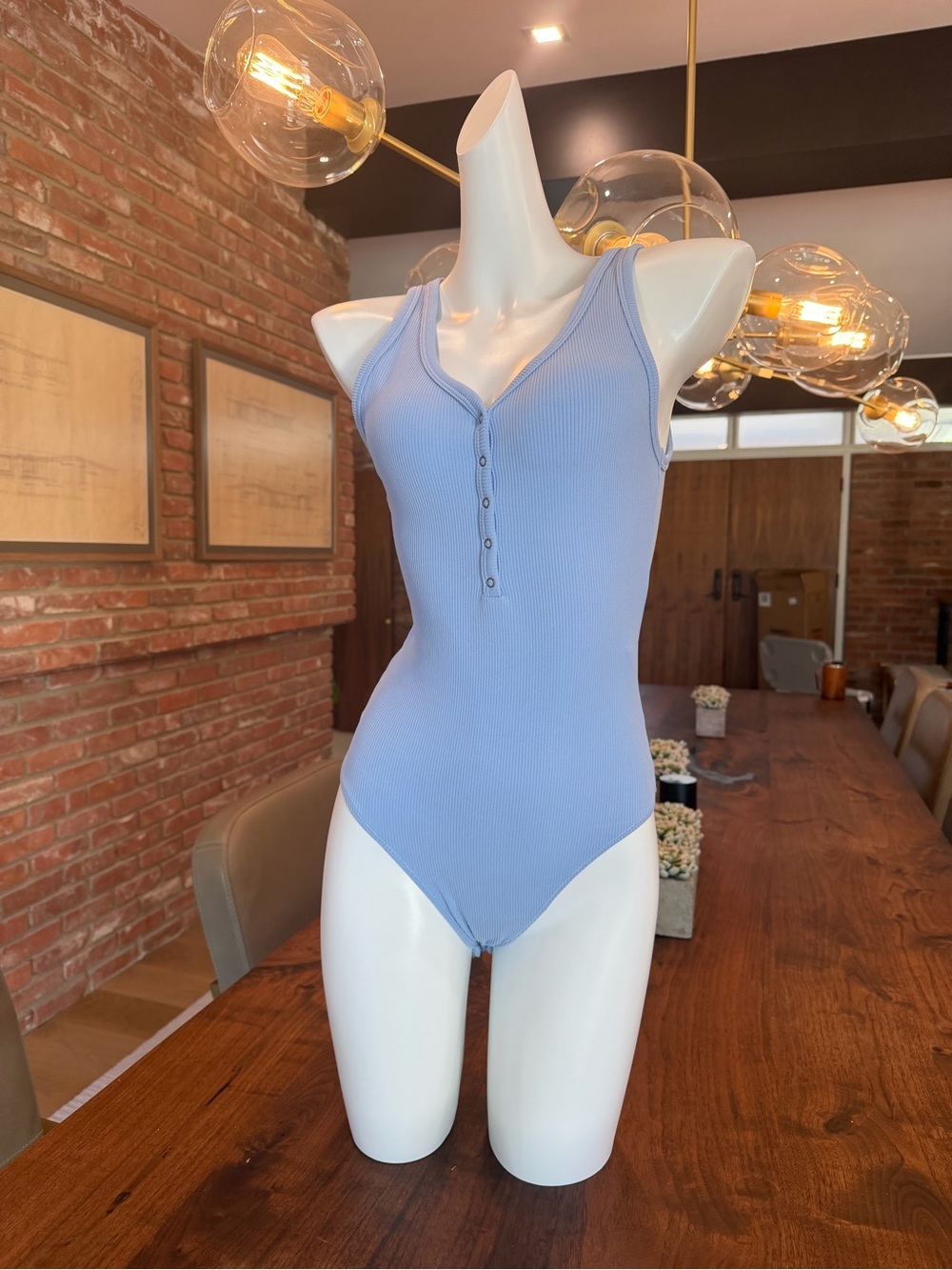Abercrombie and Fitch Ribbed Henley Tank Bodysuit in Light Periwinkle Small